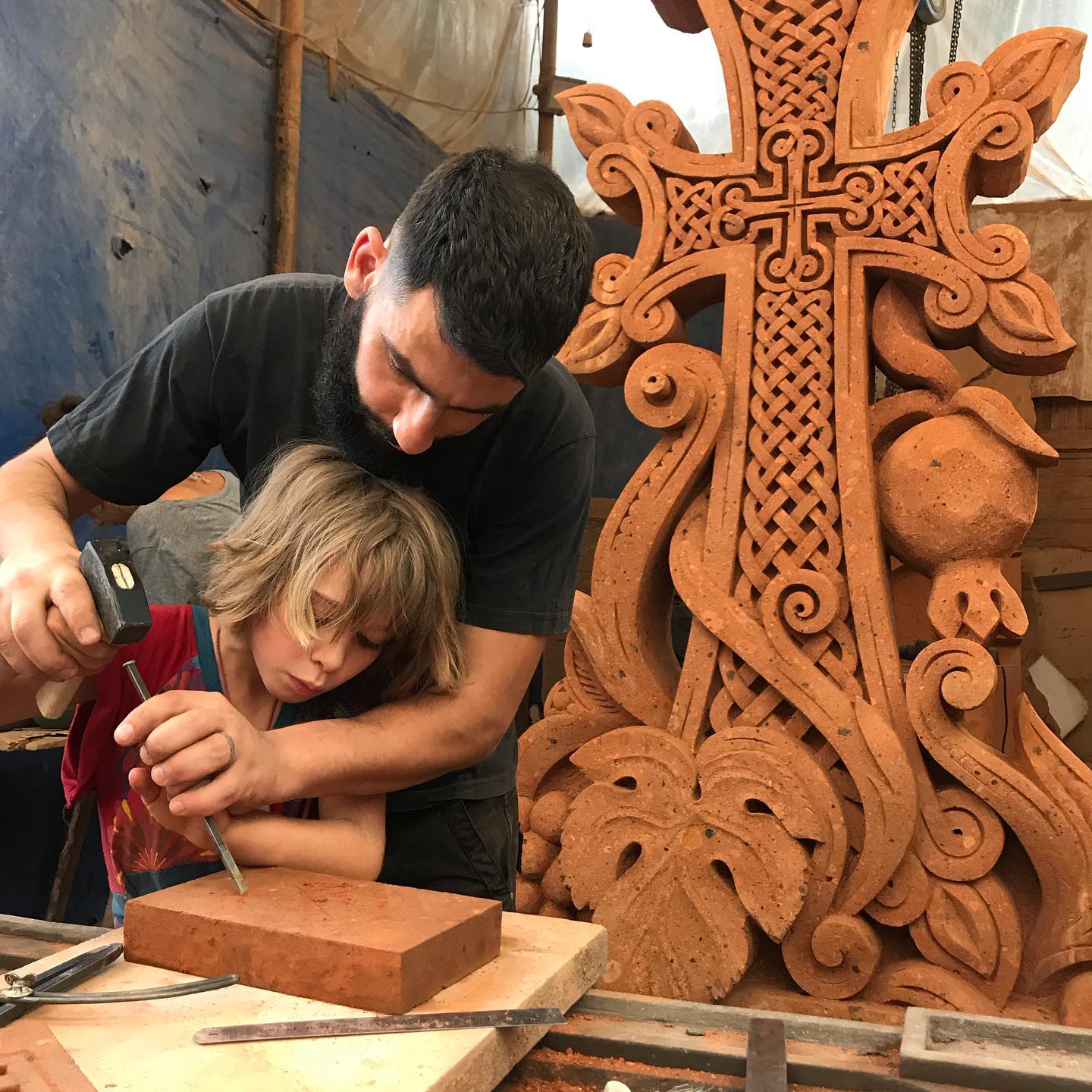 Khachkar carving masterclass in Yerevan